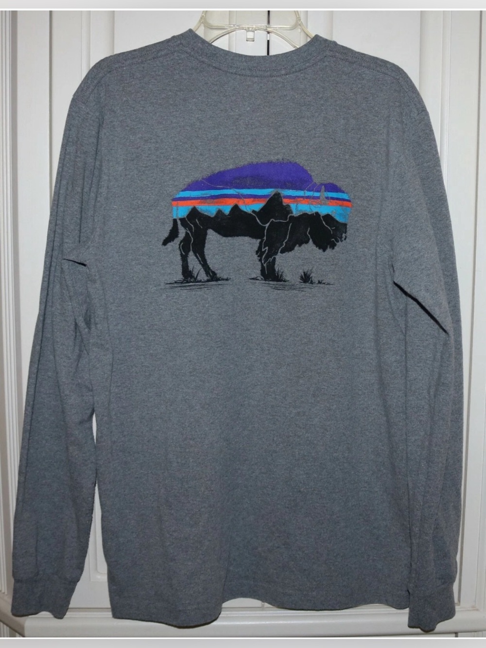 Adult Patagonia Dark Gray Long Sleeve T-shirt with Buffalo on the Back Adult XS